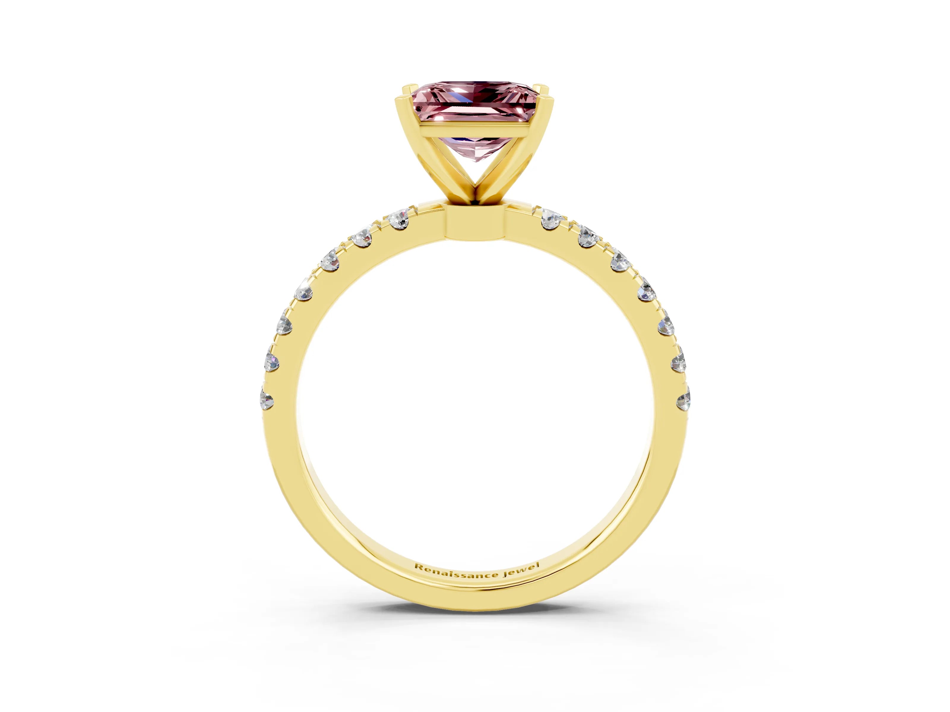 Yellow gold Princess Cut Morganite Solitaire Ring with Pavé Accents and Four-Prong Setting_3