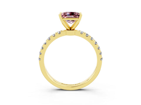 Yellow gold Princess Cut Morganite Solitaire Ring with Pavé Accents and Four-Prong Setting_3