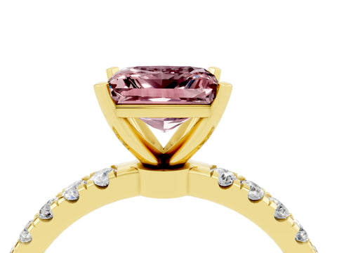 Yellow gold Princess Cut Morganite Solitaire Ring with Pavé Accents and Four-Prong Setting_4