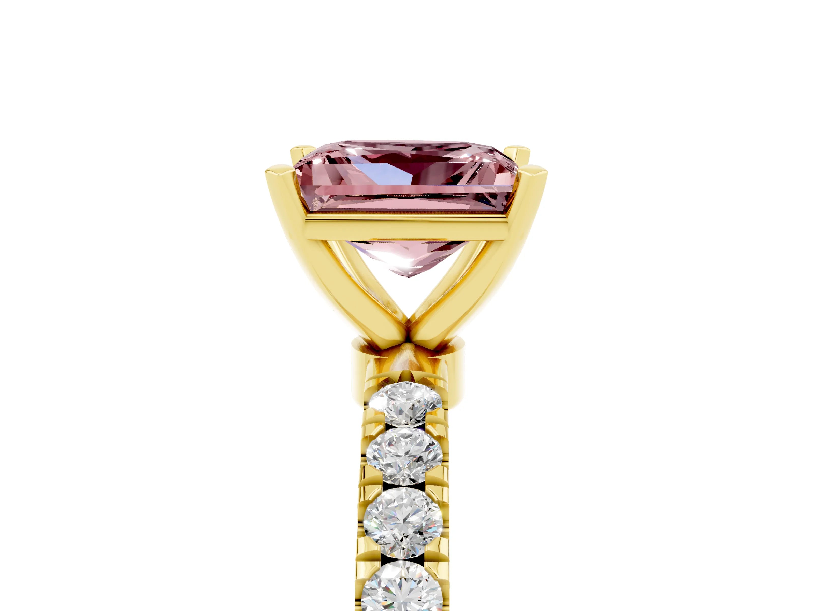 Yellow gold Princess Cut Morganite Solitaire Ring with Pavé Accents and Four-Prong Setting_5
