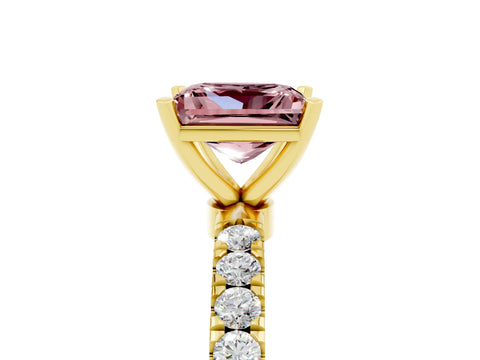 Yellow gold Princess Cut Morganite Solitaire Ring with Pavé Accents and Four-Prong Setting_5