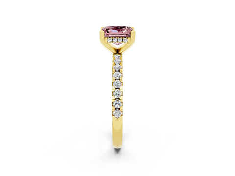 Yellow gold Princess Cut Morganite Solitaire Ring with Pavé Band and Four-Prong Setting_14