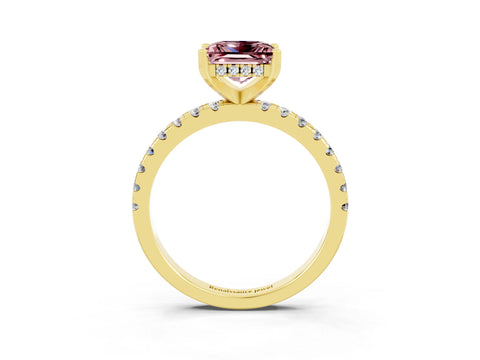 Yellow gold Princess Cut Morganite Solitaire Ring with Pavé Band and Four-Prong Setting_15
