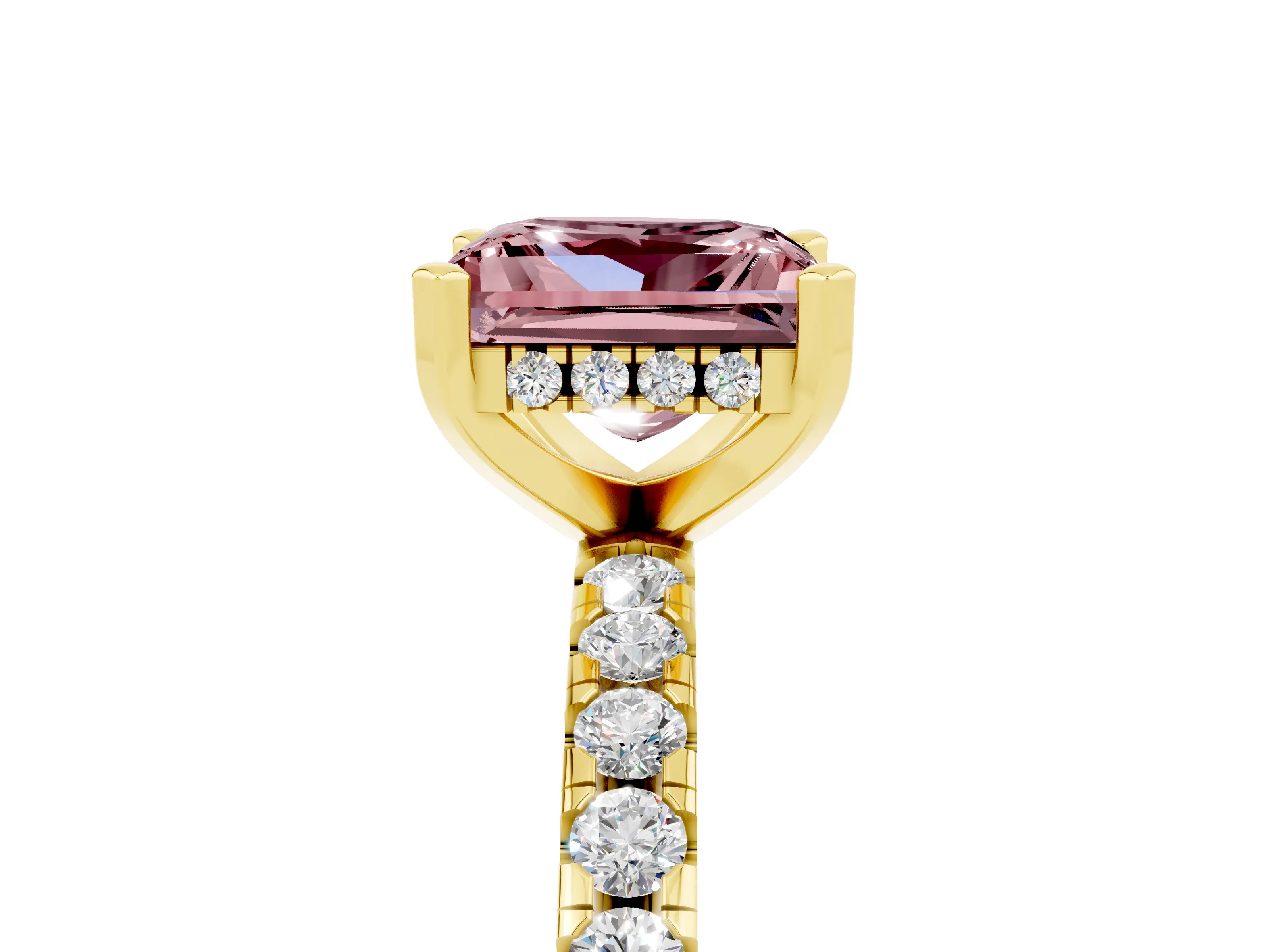 Yellow gold Princess Cut Morganite Solitaire Ring with Pavé Band and Four-Prong Setting_17
