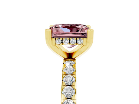 Yellow gold Princess Cut Morganite Solitaire Ring with Pavé Band and Four-Prong Setting_17