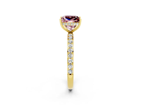 Yellow gold Princess Cut Morganite Solitaire Ring with Pavé Band and Hidden Halo_14