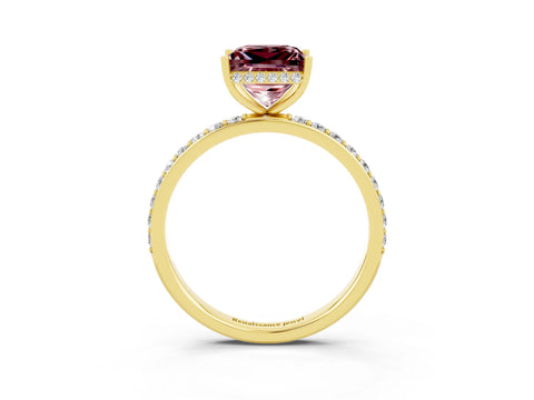 Yellow gold Princess Cut Morganite Solitaire Ring with Pavé Band and Hidden Halo_15