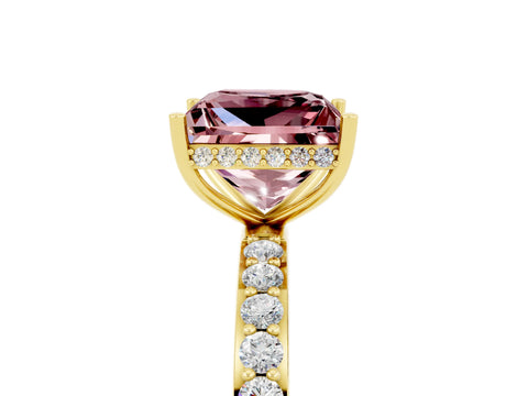 Yellow gold Princess Cut Morganite Solitaire Ring with Pavé Band and Hidden Halo_17