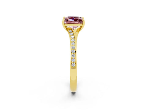 Yellow gold Princess Cut Morganite Solitaire Ring with Pavé Band and Prong Setting_2