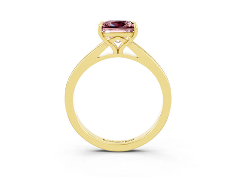 Yellow gold Princess Cut Morganite Solitaire Ring with Pavé Band and Prong Setting_3