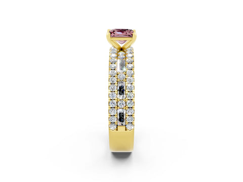 Yellow gold Princess Cut Morganite Solitaire Ring with Pavé and Channel Set Band_2
