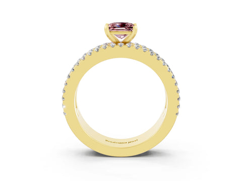 Yellow gold Princess Cut Morganite Solitaire Ring with Pavé and Channel Set Band_3