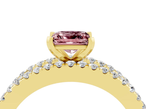 Yellow gold Princess Cut Morganite Solitaire Ring with Pavé and Channel Set Band_4
