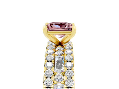 Yellow gold Princess Cut Morganite Solitaire Ring with Pavé and Channel Set Band_5