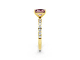 Yellow gold Princess Cut Morganite Solitaire Ring with Pave Band and Four Prong Setting_26