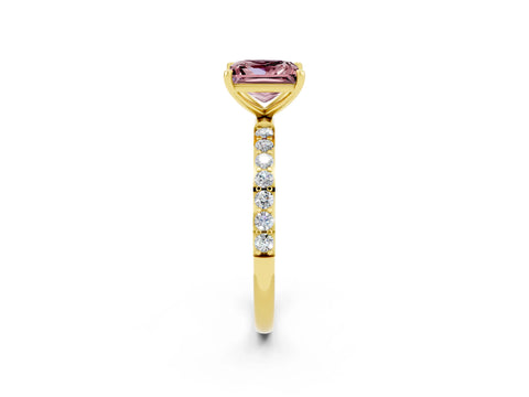 Yellow gold Princess Cut Morganite Solitaire Ring with Pave Band and Four Prong Setting_26