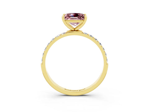 Yellow gold Princess Cut Morganite Solitaire Ring with Pave Band and Four Prong Setting_27