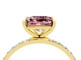 Yellow gold Princess Cut Morganite Solitaire Ring with Pave Band and Four Prong Setting_28