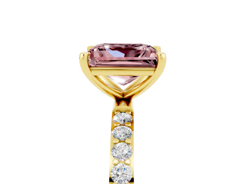 Yellow gold Princess Cut Morganite Solitaire Ring with Pave Band and Four Prong Setting_29