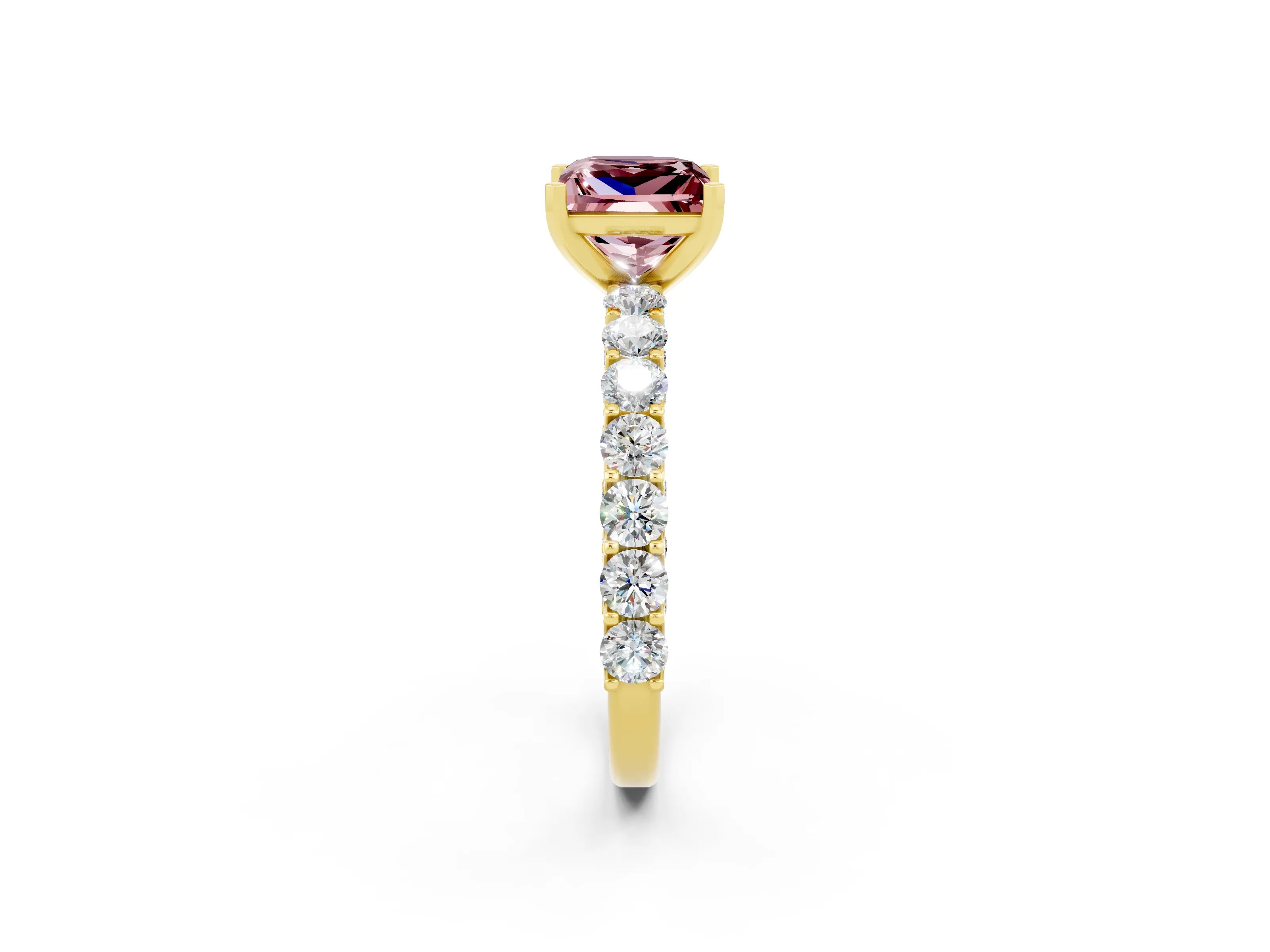 Yellow gold Princess Cut Morganite Solitaire Ring with Shared Prong Pavé Band and Four-Prong Setting_2