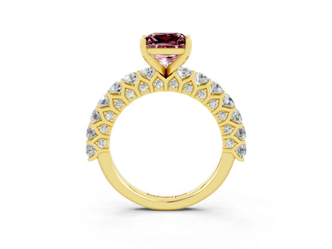 Yellow gold Princess Cut Morganite Solitaire Ring with Shared Prong Pavé Band and Four-Prong Setting_3