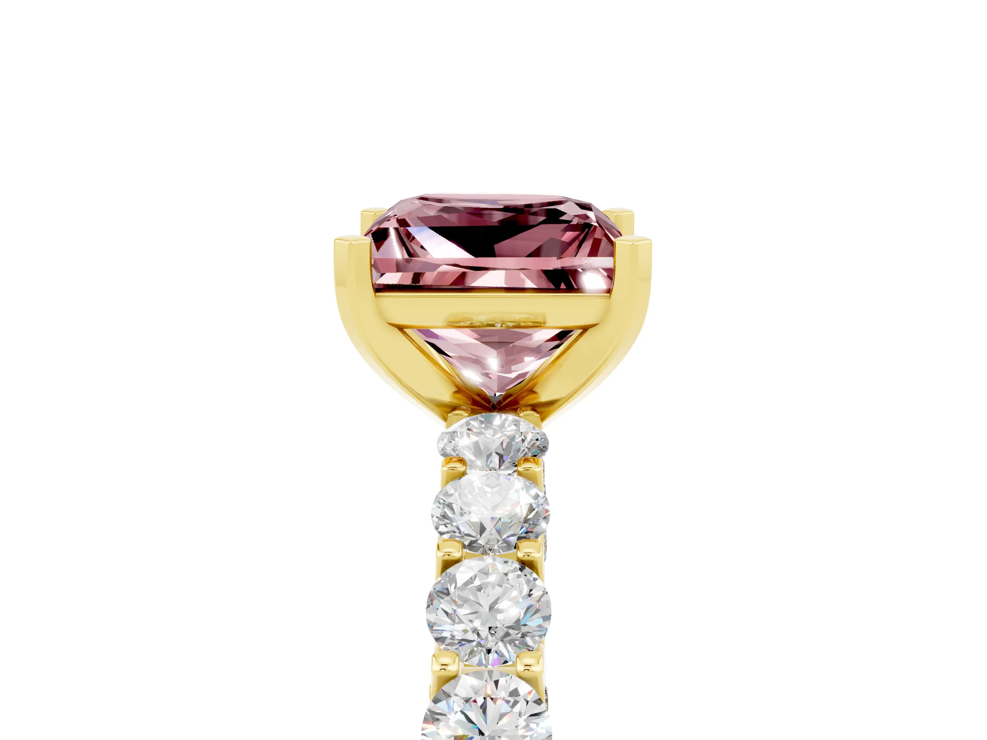 Yellow gold Princess Cut Morganite Solitaire Ring with Shared Prong Pavé Band and Four-Prong Setting_5