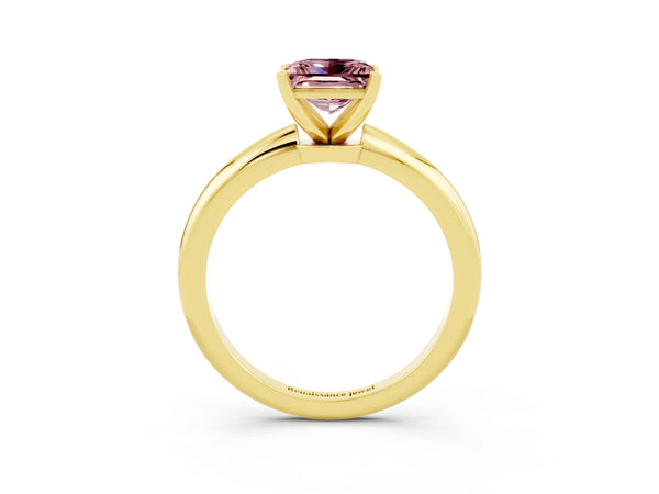 Yellow gold Princess Cut Morganite Solitaire Ring with Six-Prong Setting and Classic Band