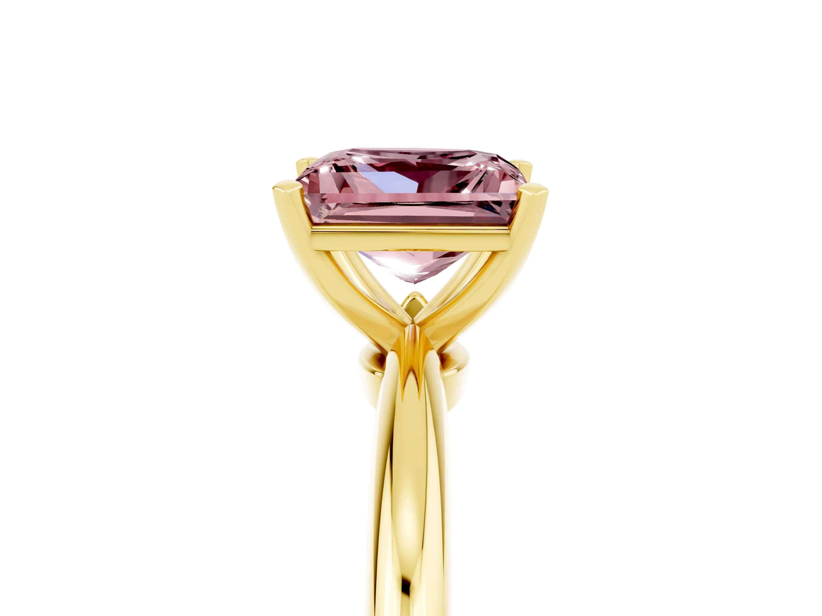 Yellow gold Princess Cut Morganite Solitaire Ring with Six-Prong Setting and Classic Band_5