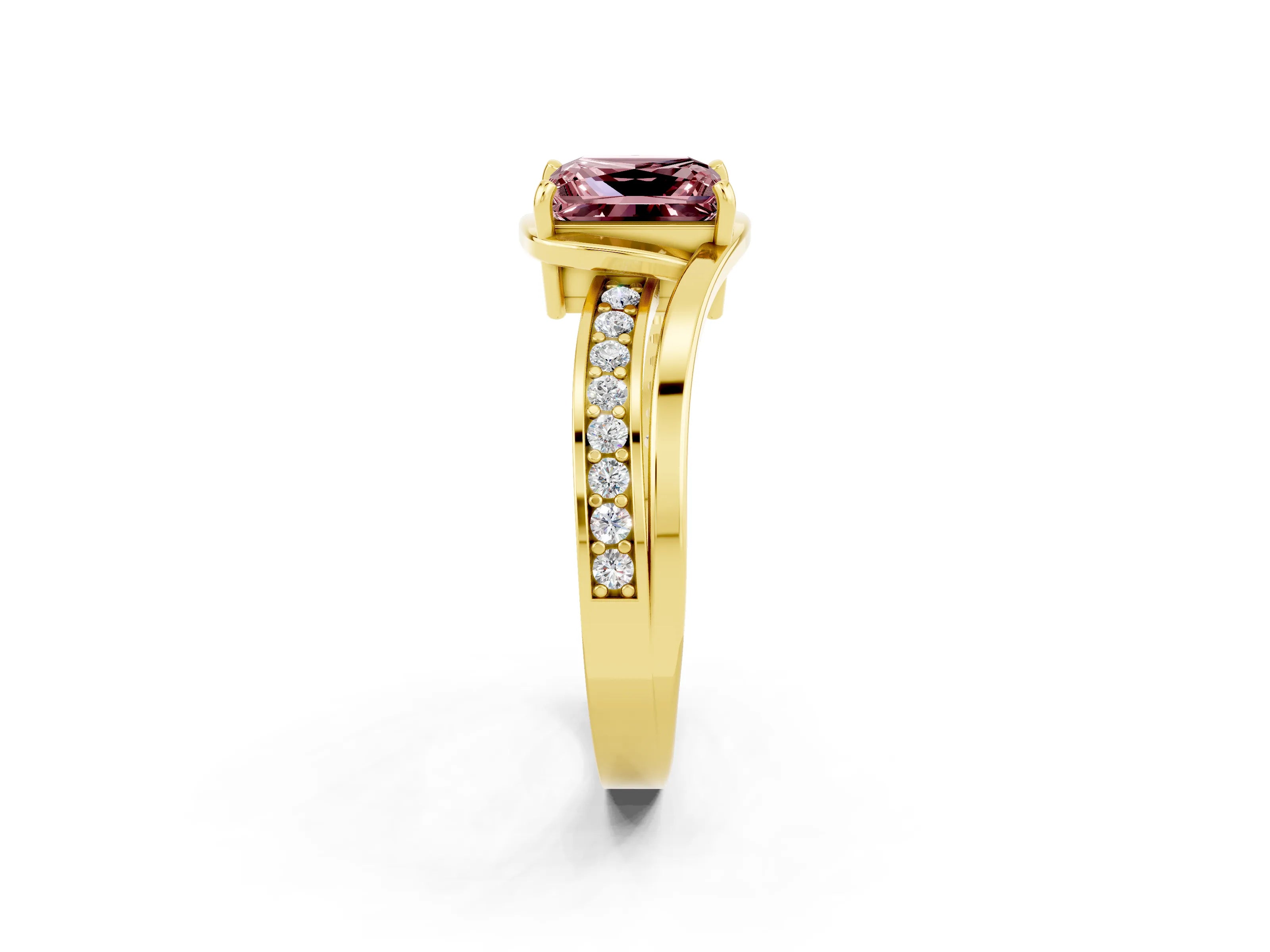 Yellow gold Princess Cut Morganite Solitaire Ring with Split Shank and Prong Setting_2