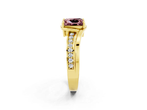 Yellow gold Princess Cut Morganite Solitaire Ring with Split Shank and Prong Setting
