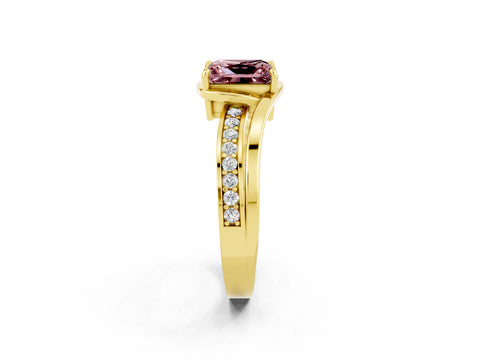 Yellow gold Princess Cut Morganite Solitaire Ring with Split Shank and Prong Setting_2