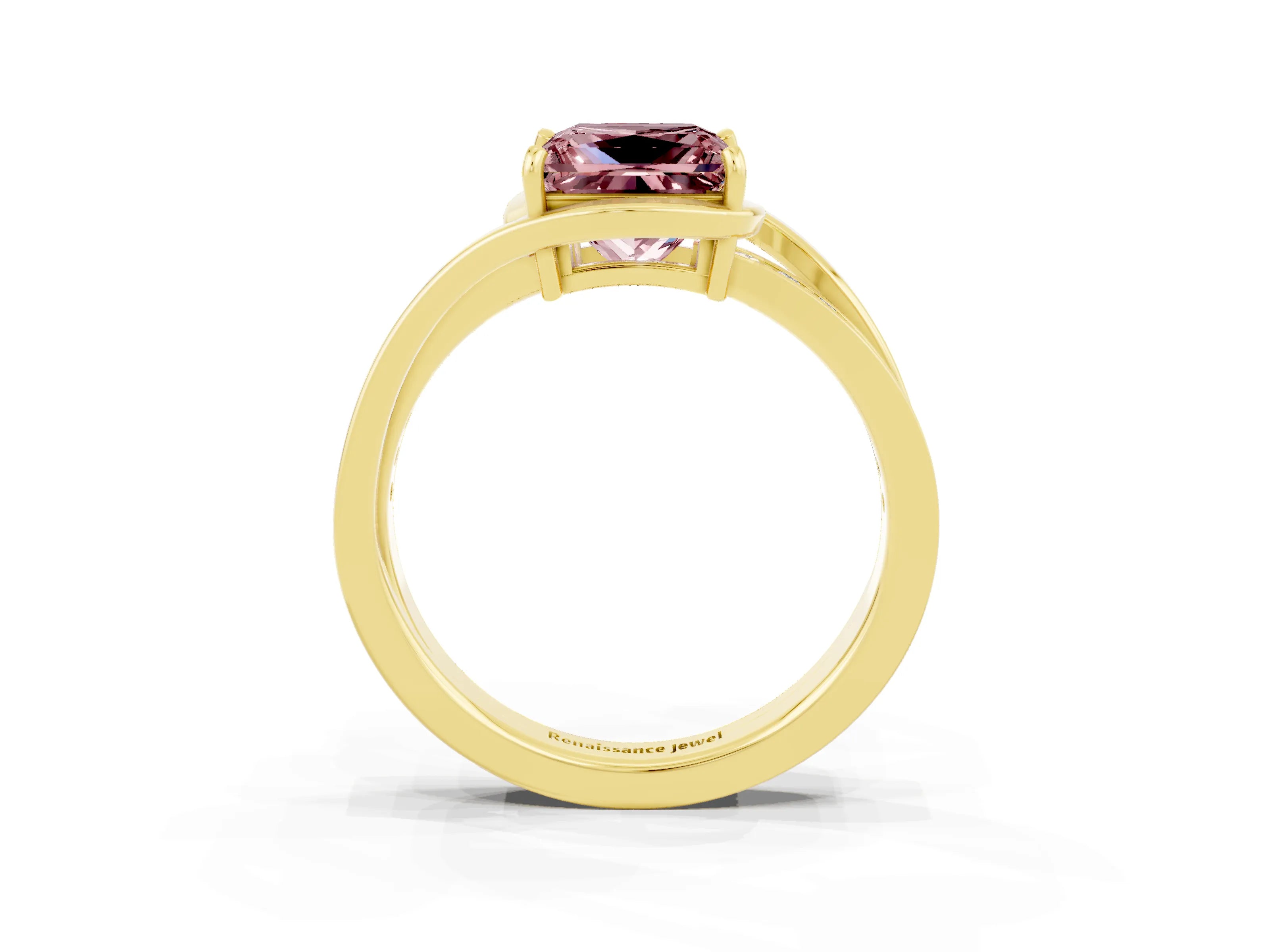 Yellow gold Princess Cut Morganite Solitaire Ring with Split Shank and Prong Setting_3