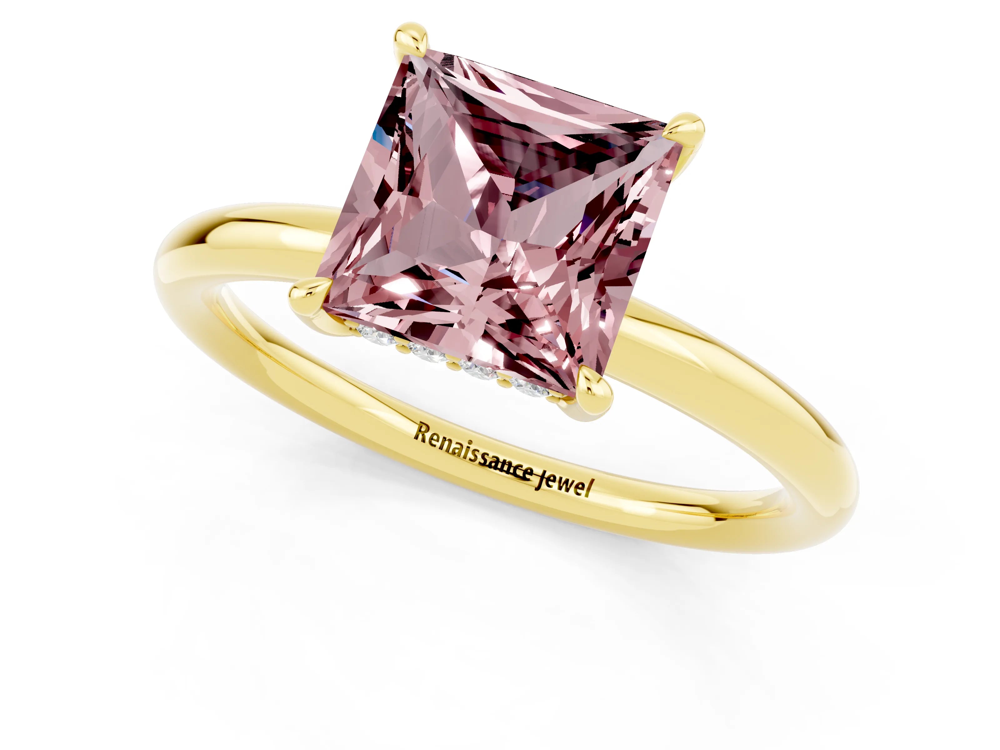 Yellow gold Princess Cut Morganite Solitaire Ring with Thin Band and Four-Prong Setting_1
