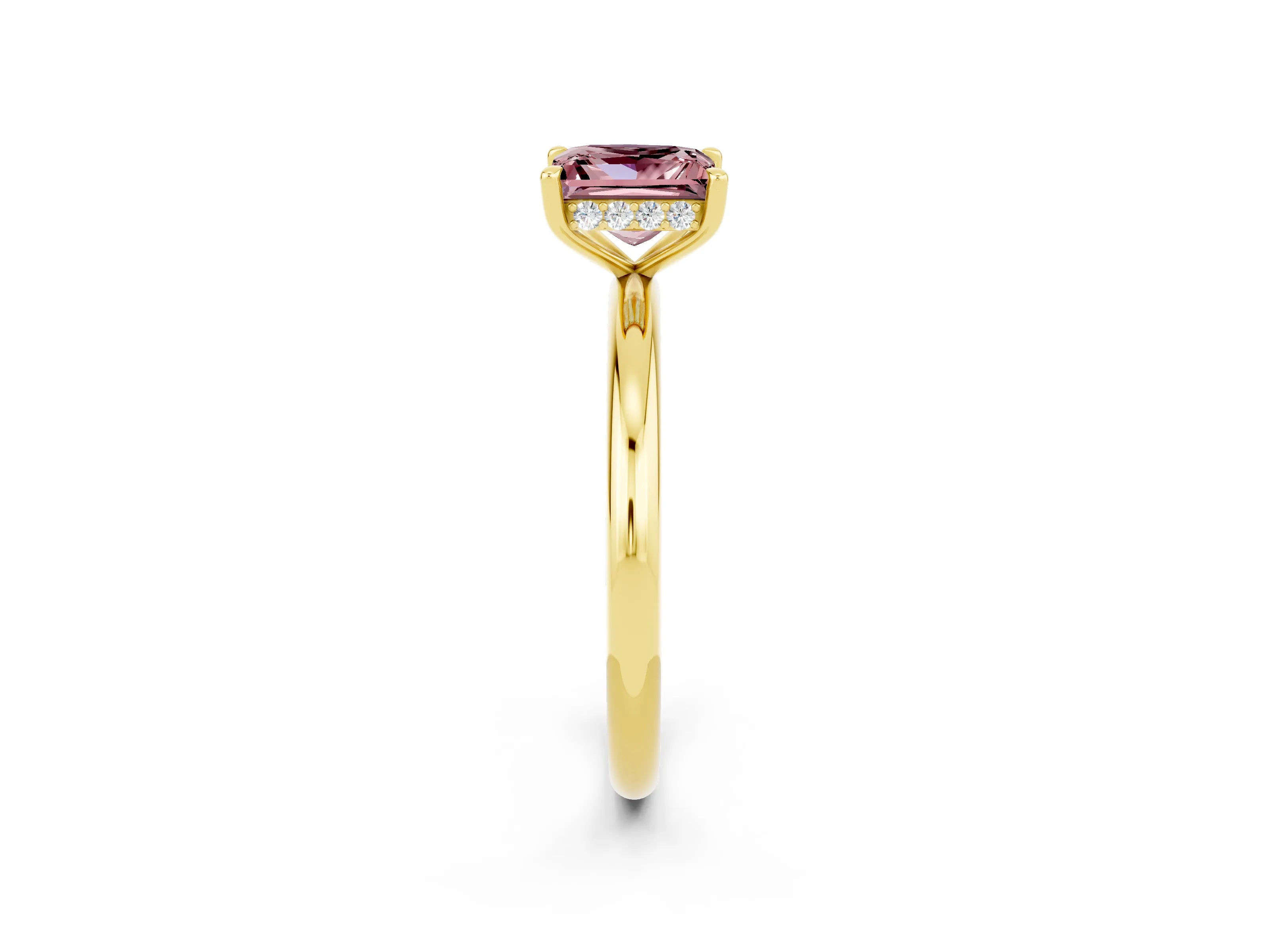 Yellow gold Princess Cut Morganite Solitaire Ring with Thin Band and Four-Prong Setting_2