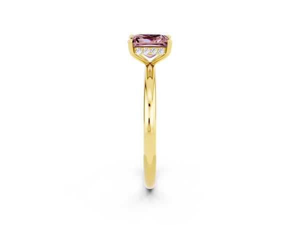 Yellow gold Princess Cut Morganite Solitaire Ring with Thin Band and Four-Prong Setting