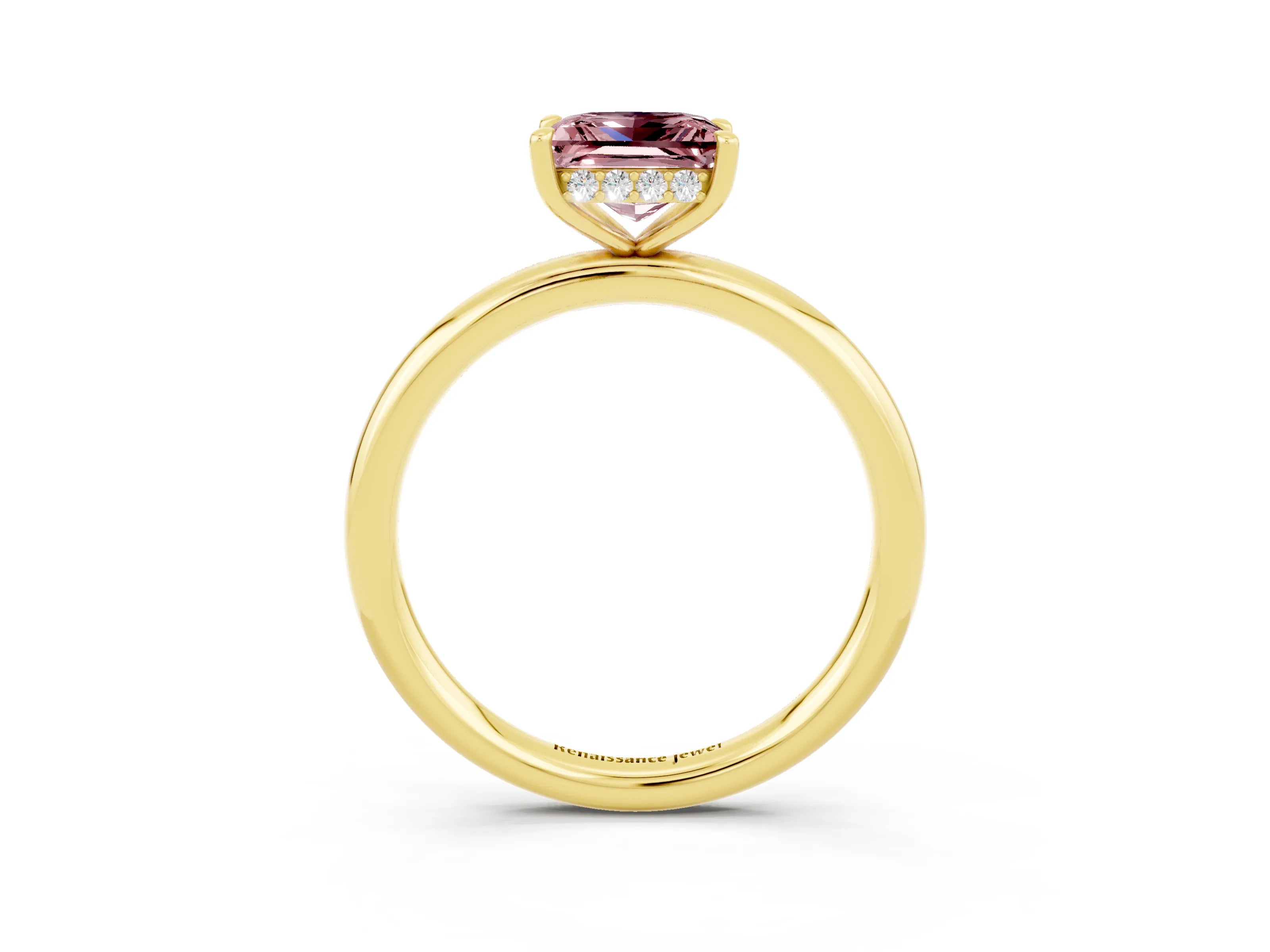 Yellow gold Princess Cut Morganite Solitaire Ring with Thin Band and Four-Prong Setting_3