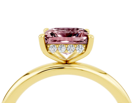 Yellow gold Princess Cut Morganite Solitaire Ring with Thin Band and Four-Prong Setting_4
