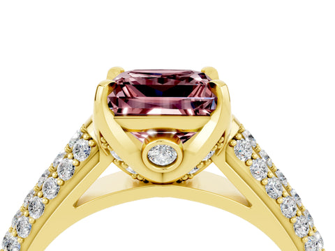 Yellow gold Princess Cut Morganite Solitaire Ring with Three-Row Pavé Band and Four-Prong Setting_16