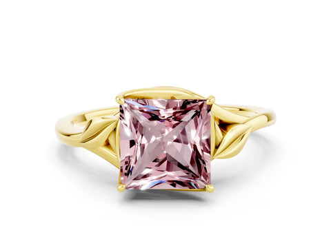 Yellow gold Princess Cut Morganite Solitaire Ring with Twist Band and Four-Prong Setting_24