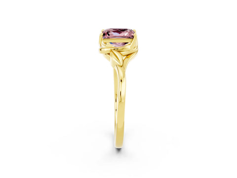 Yellow gold Princess Cut Morganite Solitaire Ring with Twist Band and Four-Prong Setting_26