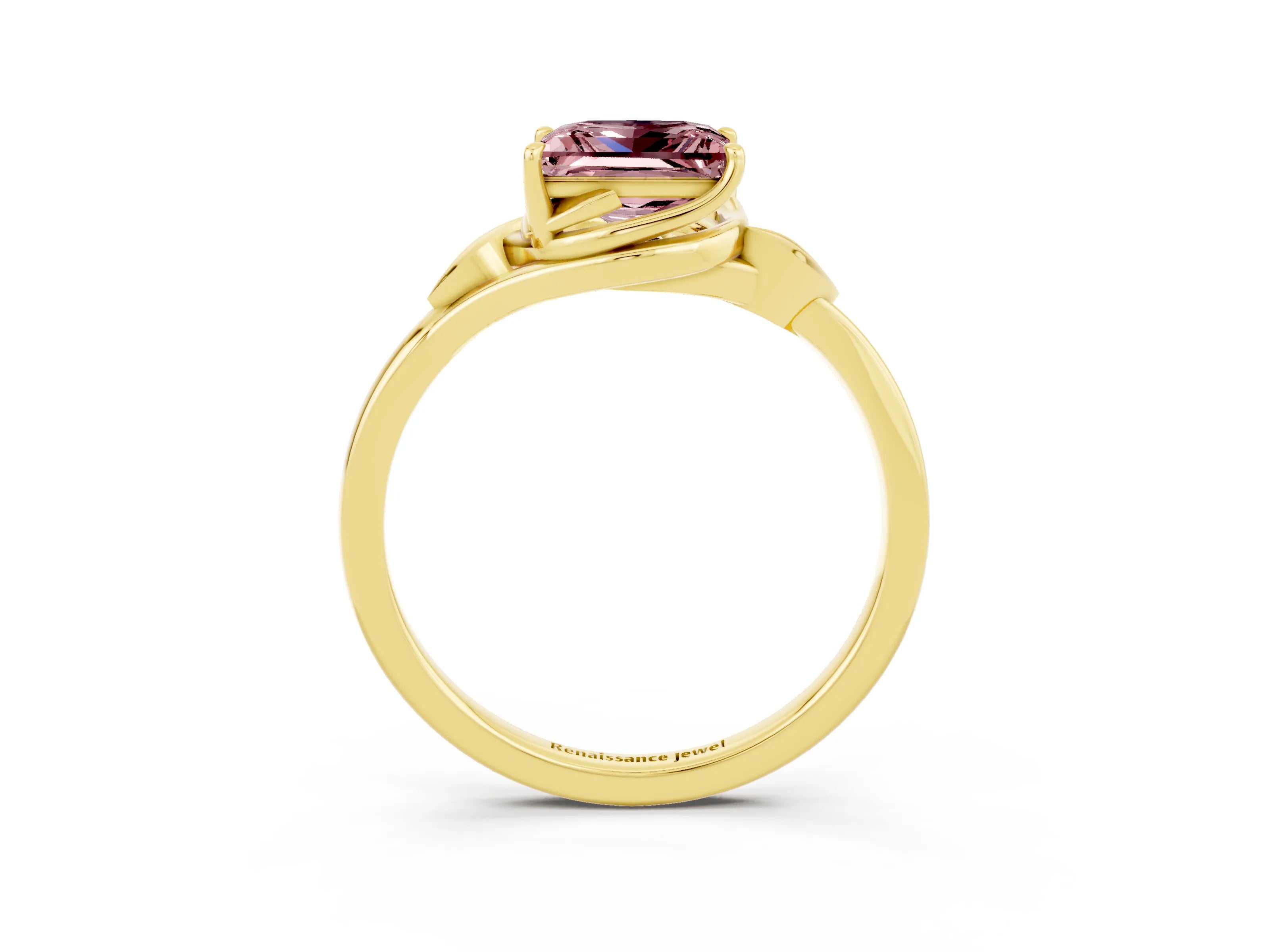 Yellow gold Princess Cut Morganite Solitaire Ring with Twist Band and Four-Prong Setting_27