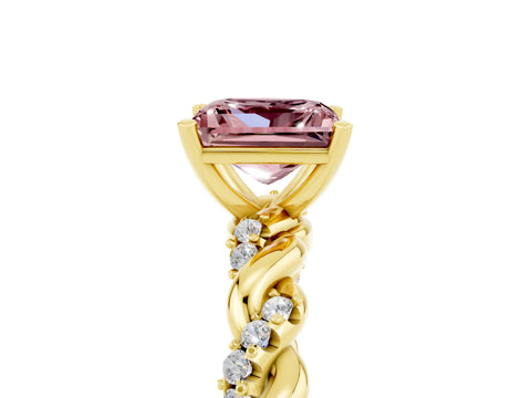 Yellow gold Princess Cut Morganite Solitaire Ring with Twisted Band and Pavé Accents_5