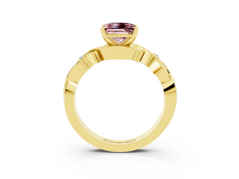 Yellow gold Princess Cut Morganite Solitaire Ring with Twisted Band and Prong Setting_3