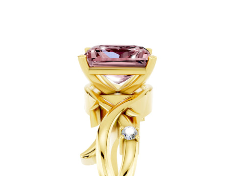 Yellow gold Princess Cut Morganite Solitaire Ring with Twisted Band and Prong Setting_5