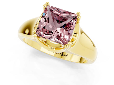 Yellow gold Princess Cut Morganite Solitaire Ring with Wide Band and Prong Setting_1