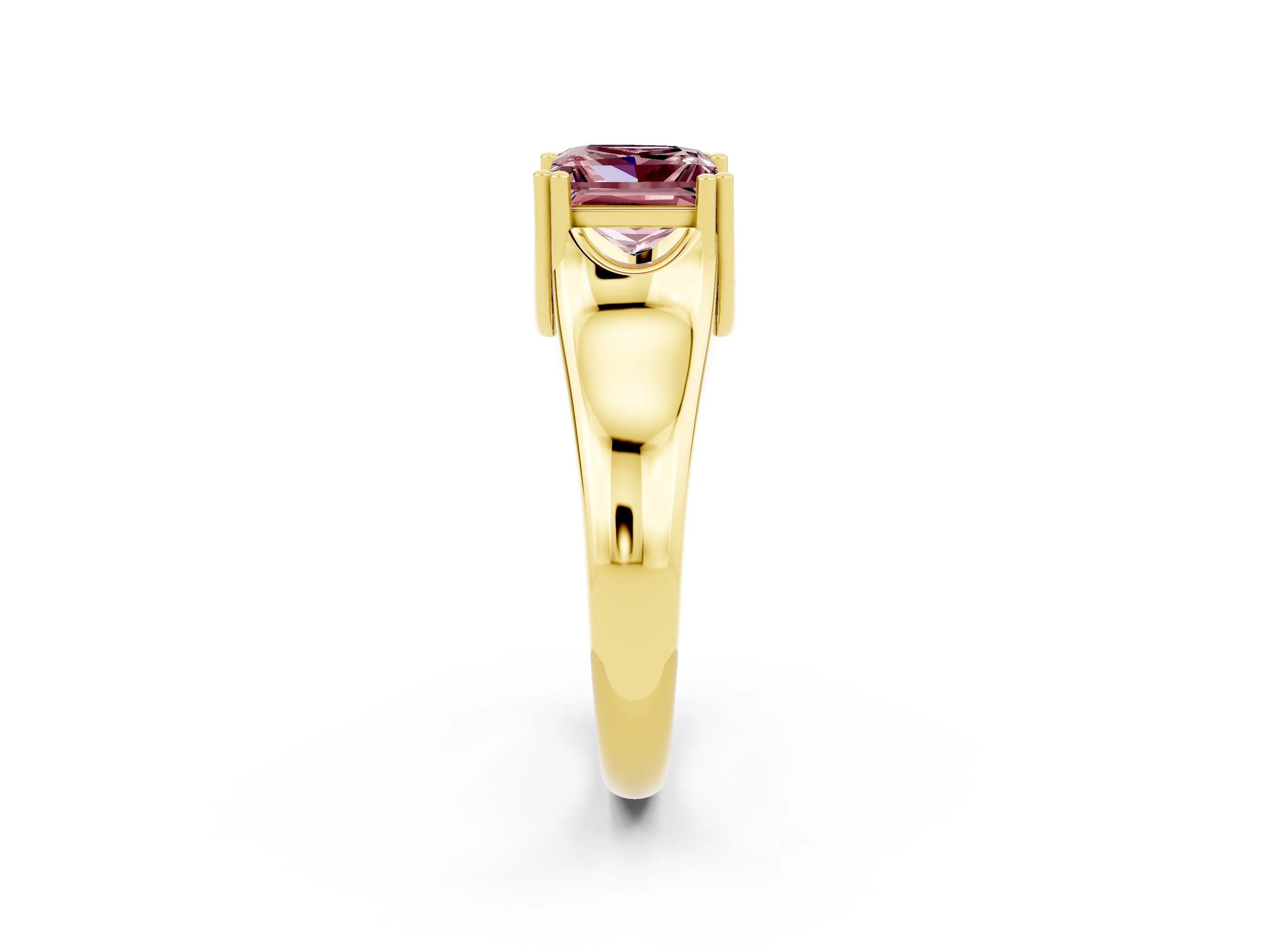 Yellow gold Princess Cut Morganite Solitaire Ring with Wide Band and Prong Setting_2