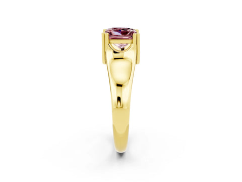 Yellow gold Princess Cut Morganite Solitaire Ring with Wide Band and Prong Setting_2