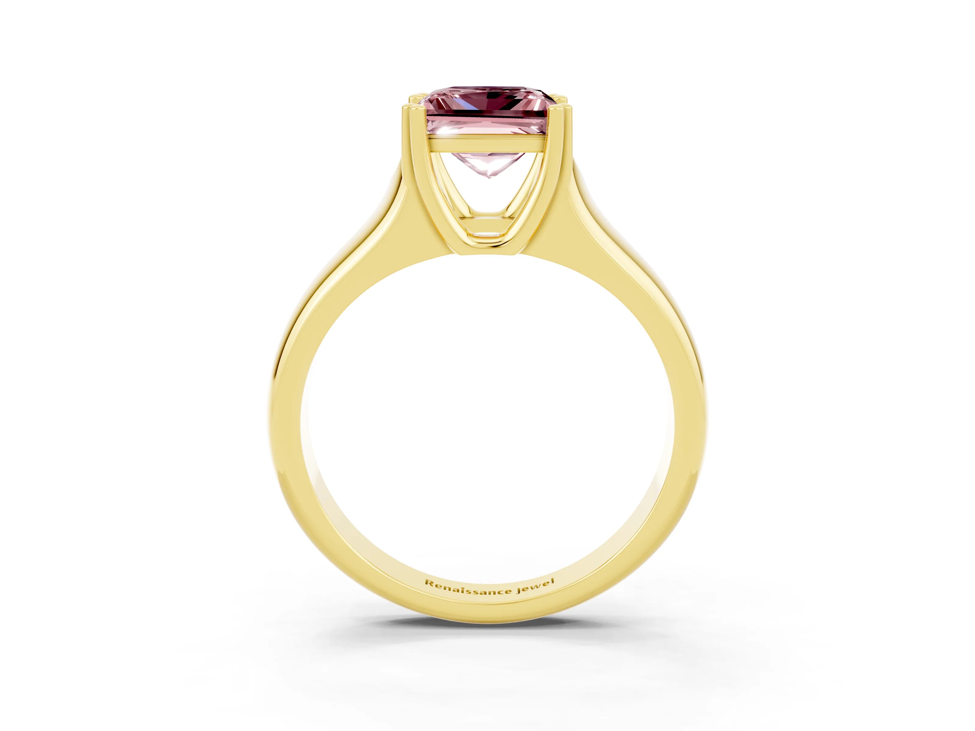 Yellow gold Princess Cut Morganite Solitaire Ring with Wide Band and Prong Setting_3