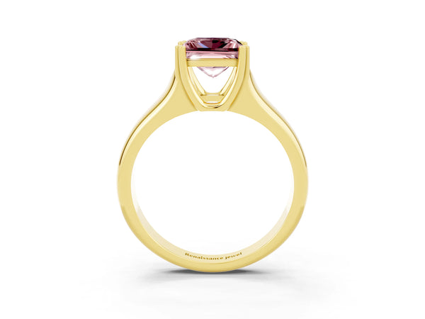 Yellow gold Princess Cut Morganite Solitaire Ring with Wide Band and Prong Setting