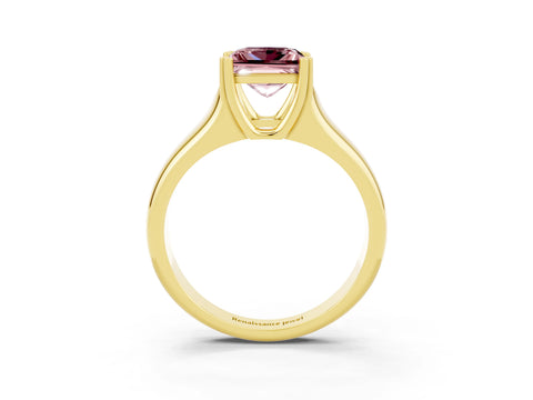 Yellow gold Princess Cut Morganite Solitaire Ring with Wide Band and Prong Setting_3